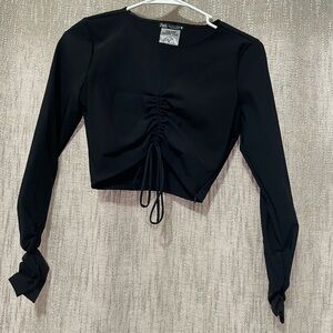 Zara Black Long Sleeve Ruched Crop Top